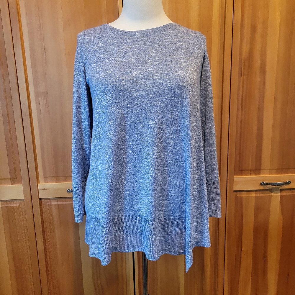 LOGO Blue and White Top with Crochet Detail 1X
